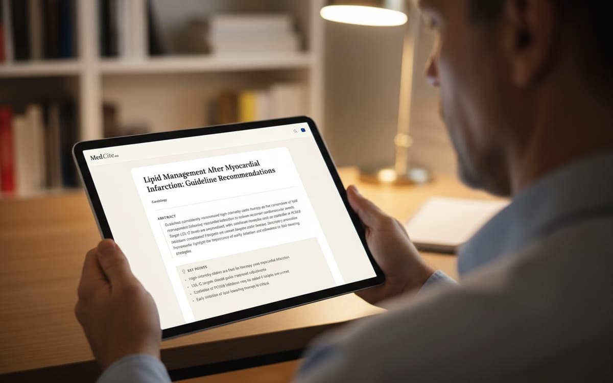 Doctor reviewing MedCite evidence on tablet